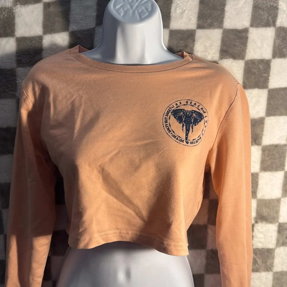 Miami Style Jax Beach Florida Logo Pink High Long Sleeve Crop Top Size S/Small